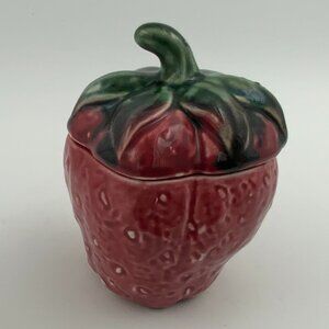 Vintage Art Pottery Ceramic Strawberry Lidded Jar